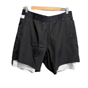 Wolaco Black White 2-in-1 Lined‎ Men's Activewear Shorts Size XXL